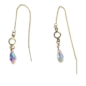 18k Gold Plated Brass AB Teardrop Iridescent Faceted Zircon Drop Earrings